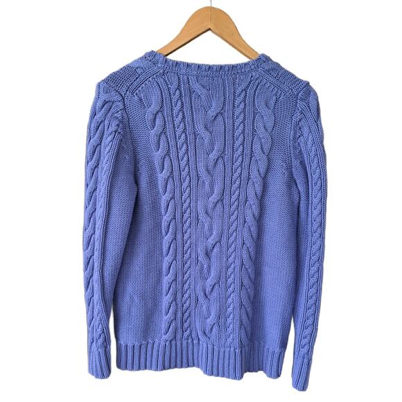 L.L. BEAN Double L Cable Knit Sweater Crewneck Large Periwinkle Blue Chunky - Picture 6 of 8